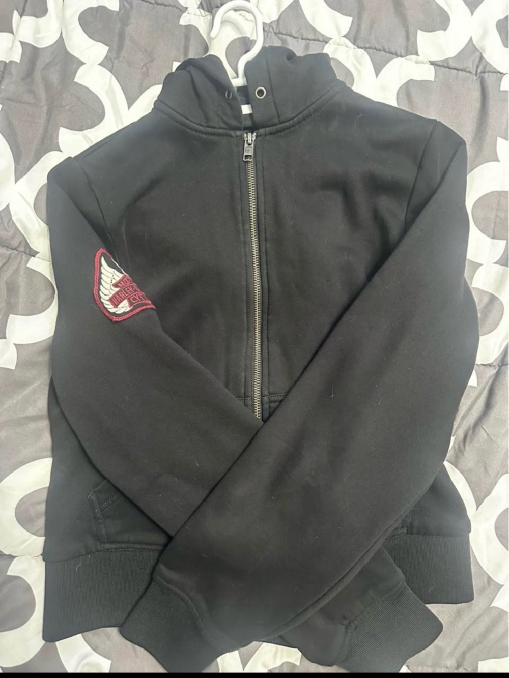 Harley-Davidson Black Full-Zip Hooded Women's Cardigan with Sleeve Patch